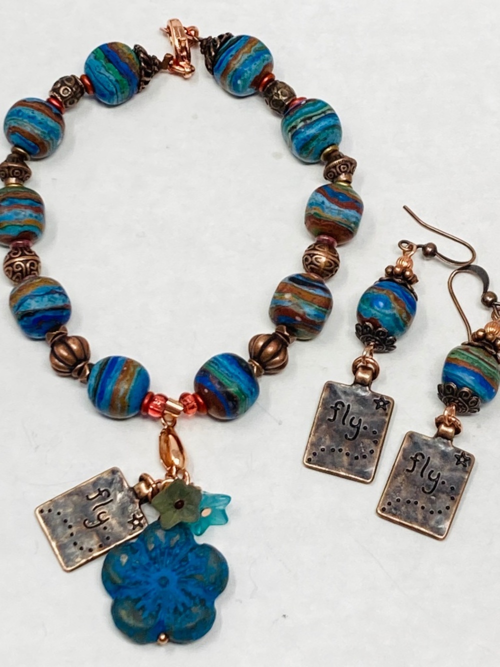 Blue & Multicolored Bracelet & Earrings Set